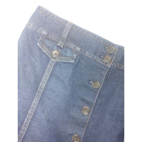 Ann Taylor Button Front Jean Pencil Mini Skirt Size 10 Dark Wash Stretch - Picture 4 of 6